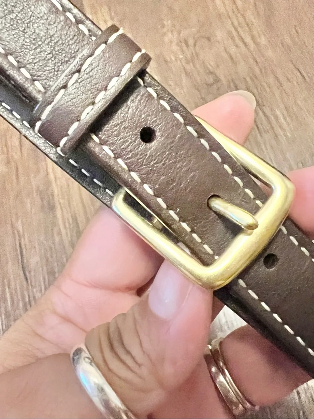 Coach Brown Leather Key/Card Holder Strap with Gold Hardware